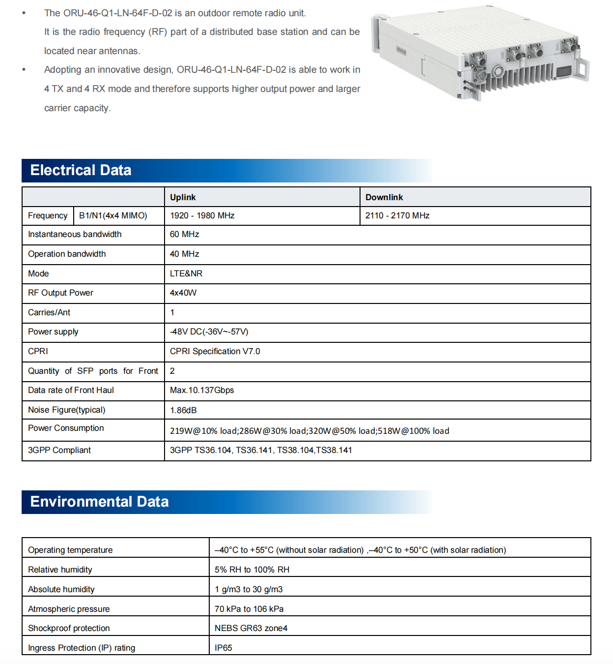 ORU-46-Q1-LN-64F-D-02 规格参数第 1 页