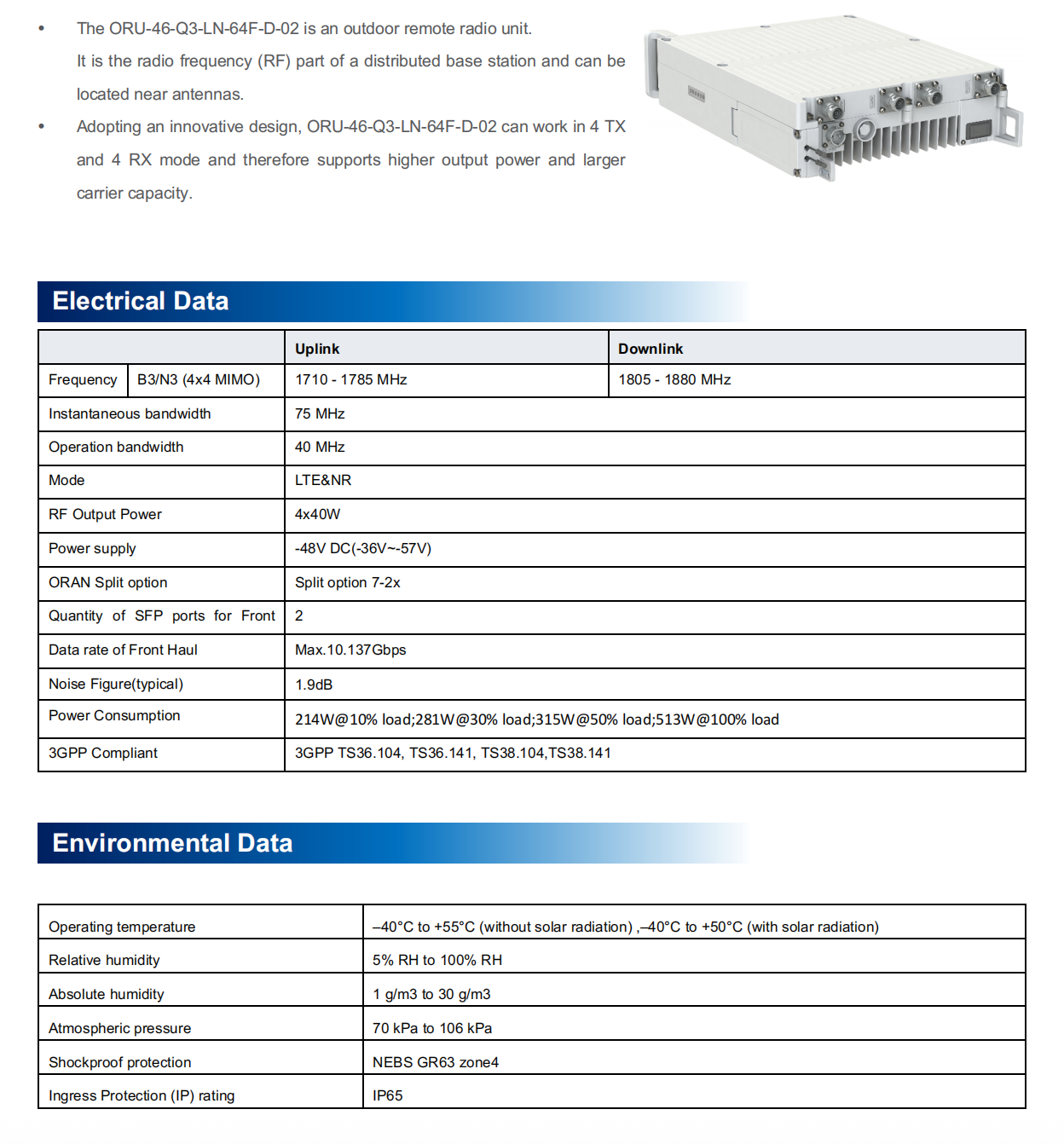 ORU-46-Q3-LN-64F-D-02 规格参数第 1 页